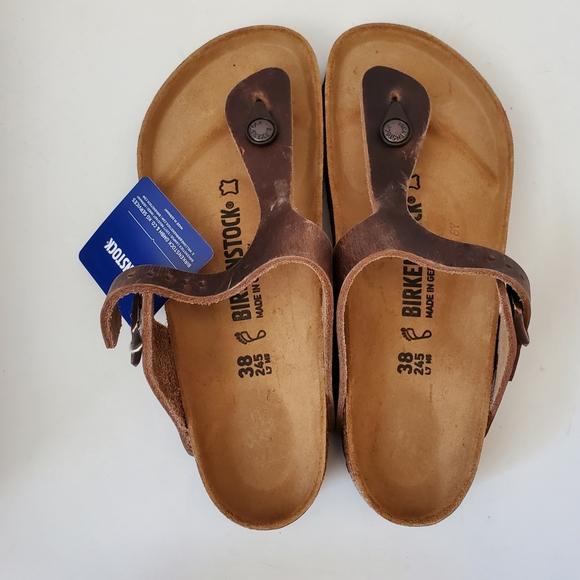 New Birkenstock Gizeh Tobacco Leather Sandals - Picture 2 of 9